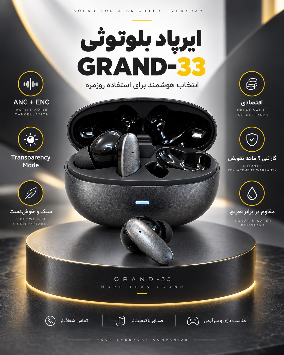 هندزفری بلوتوثی گرند اسکای مدل GRAND33
