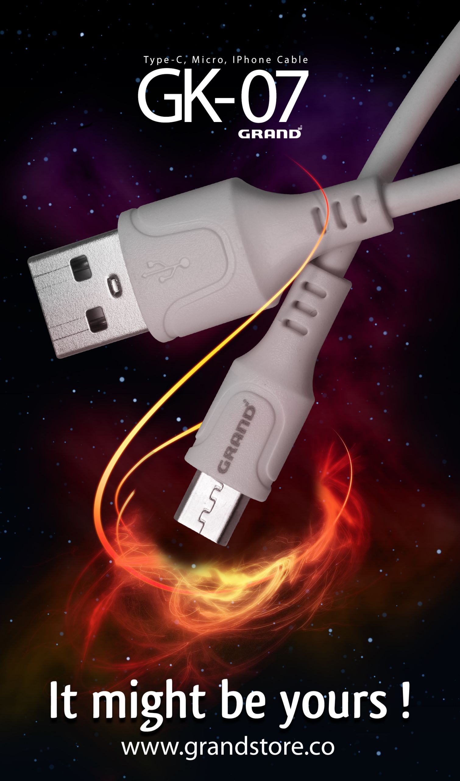 کابل تبدیل USB به میکرو یو اس بی(Micro) گرنداسکای مدل GK-07 طول 1 متر
