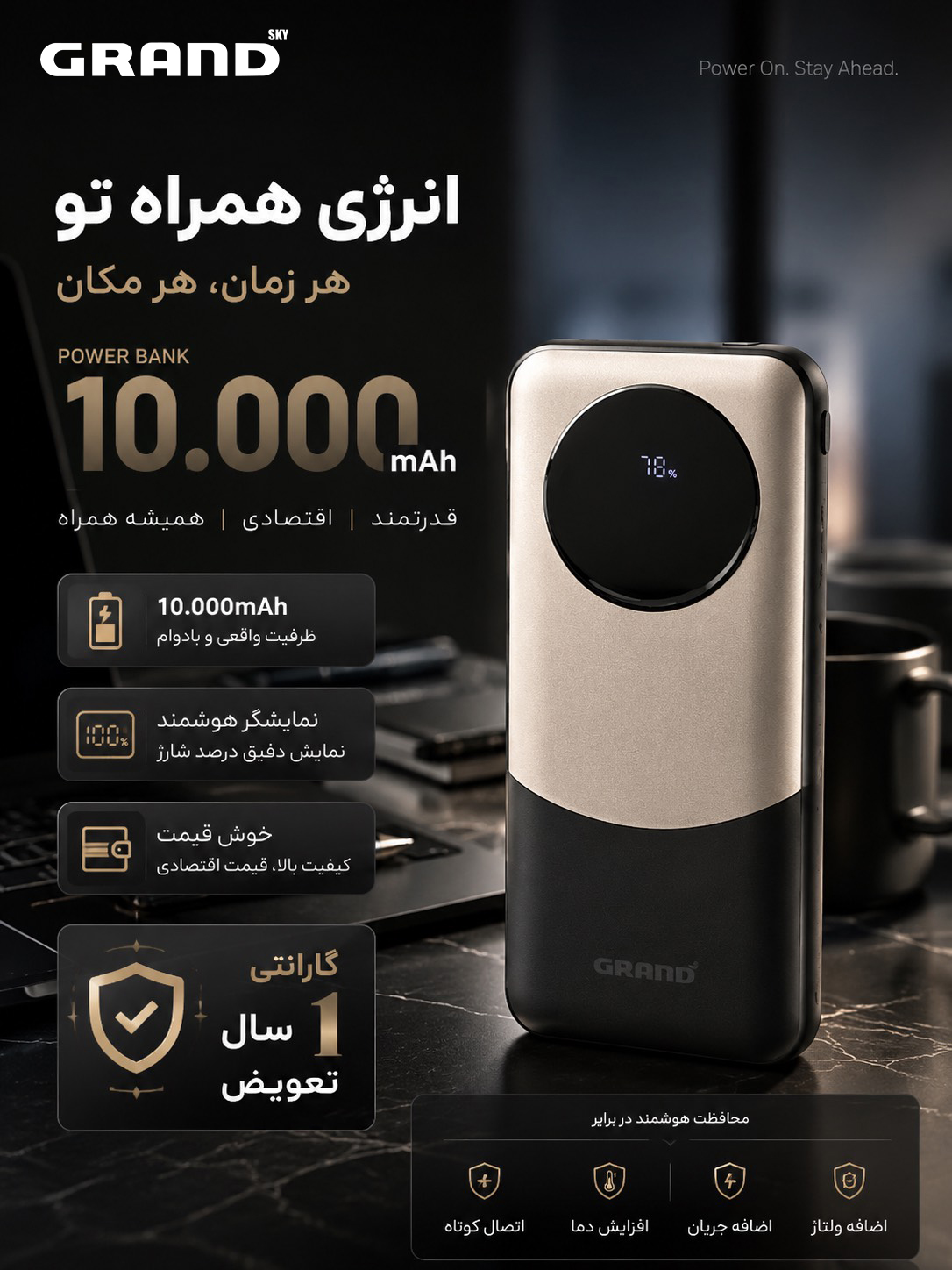پاوربانک گرند مدل GP-102 ظرفیت 10.000mAh